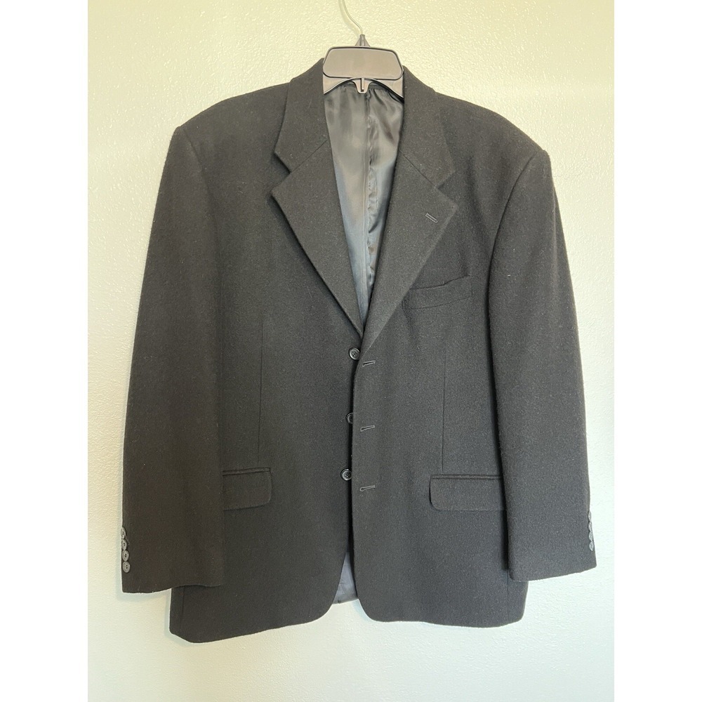 Vintage Andre Cossata Camel Hair Black Sports Coat Blazer Mens Size 42r Italy